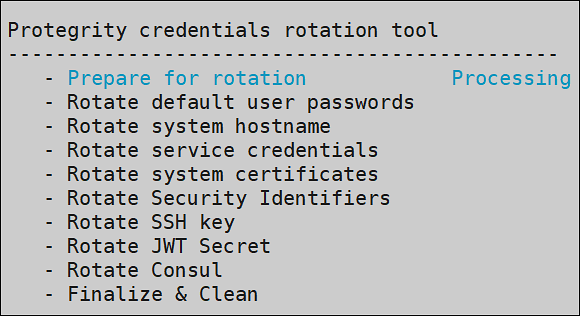 Protegrity Credentials Rotation Tool Status screen