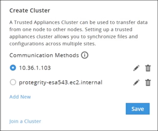 Create Cluster screen