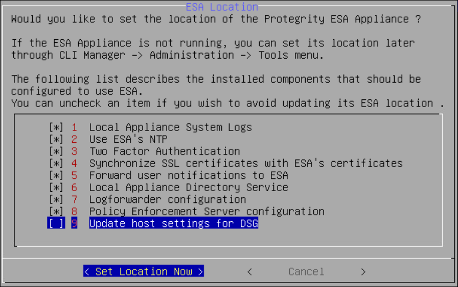 ESA Location screen