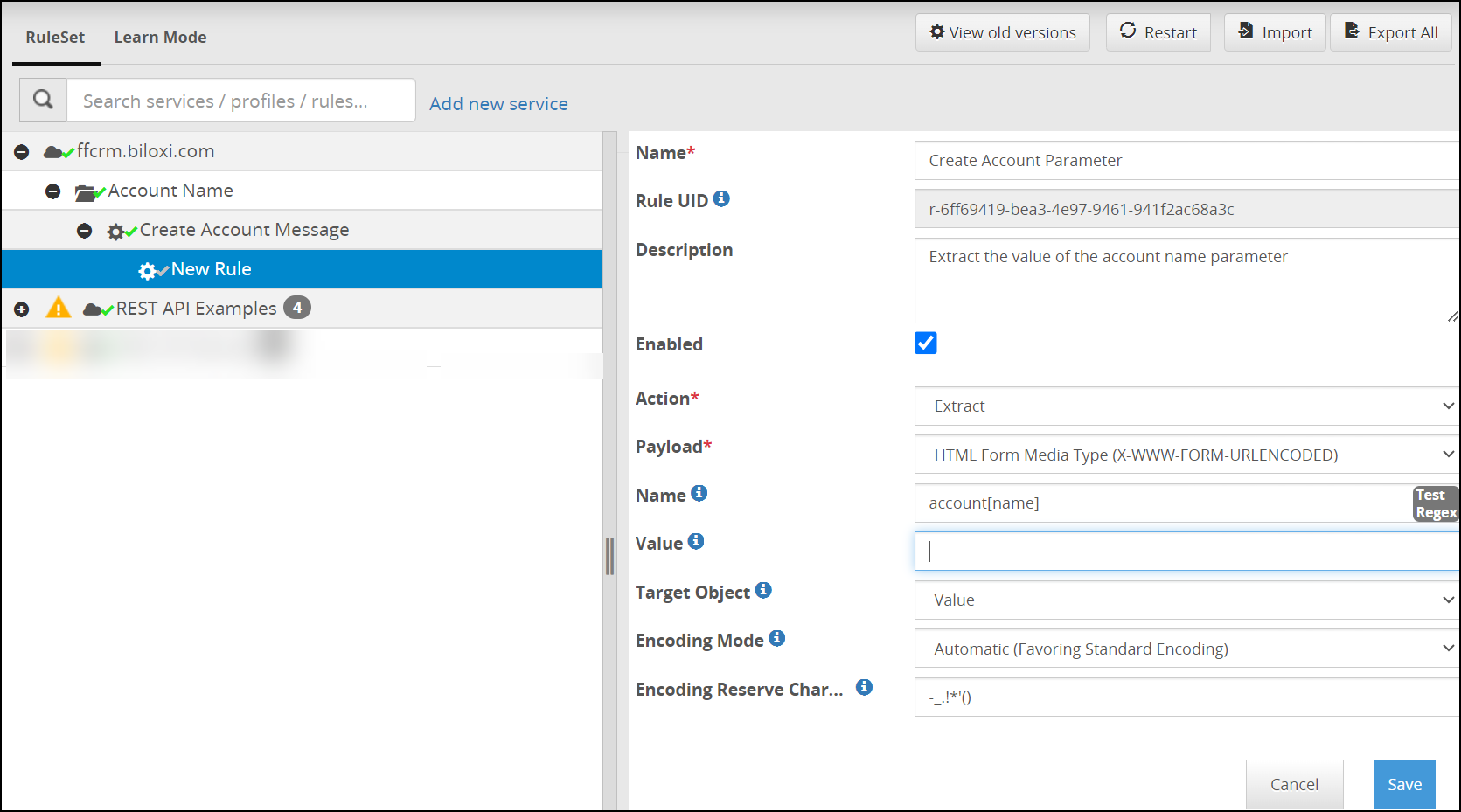 Create Rule screen