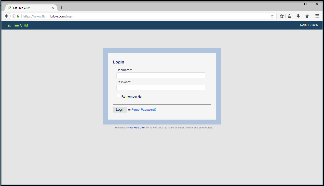 CRM login screen