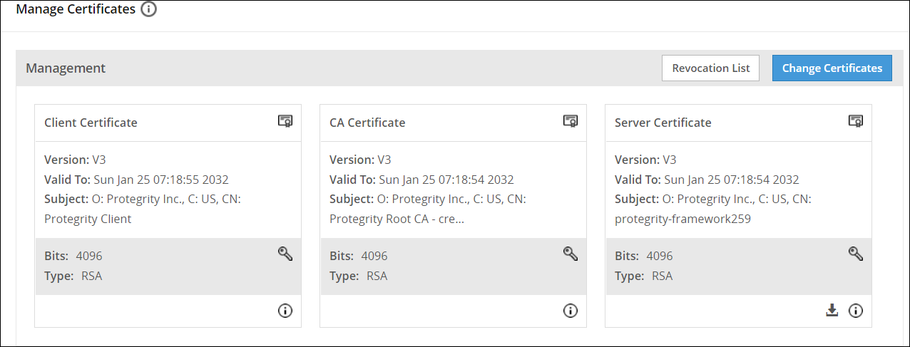 Manage Certificates screen