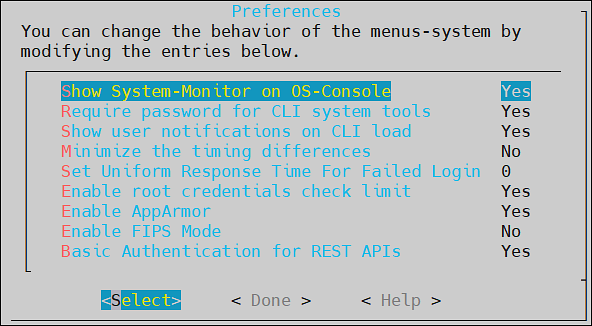 Preferences menu