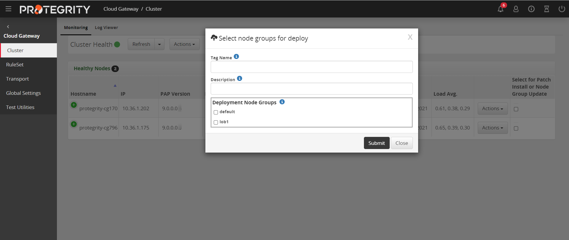 Deploy to Node Group Screen
