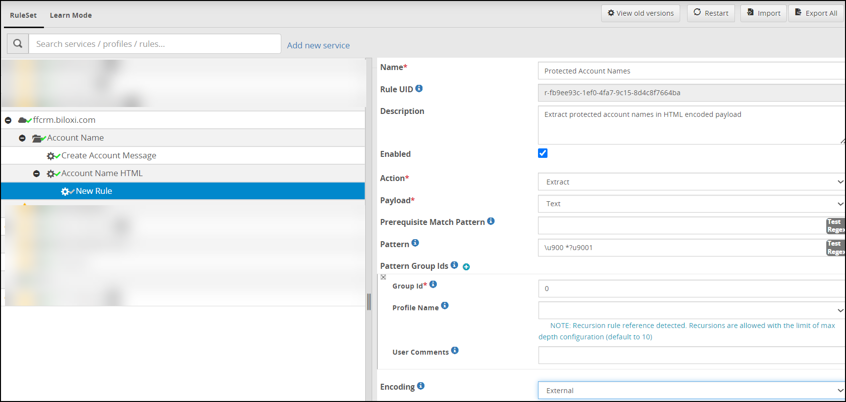Create Rule screen
