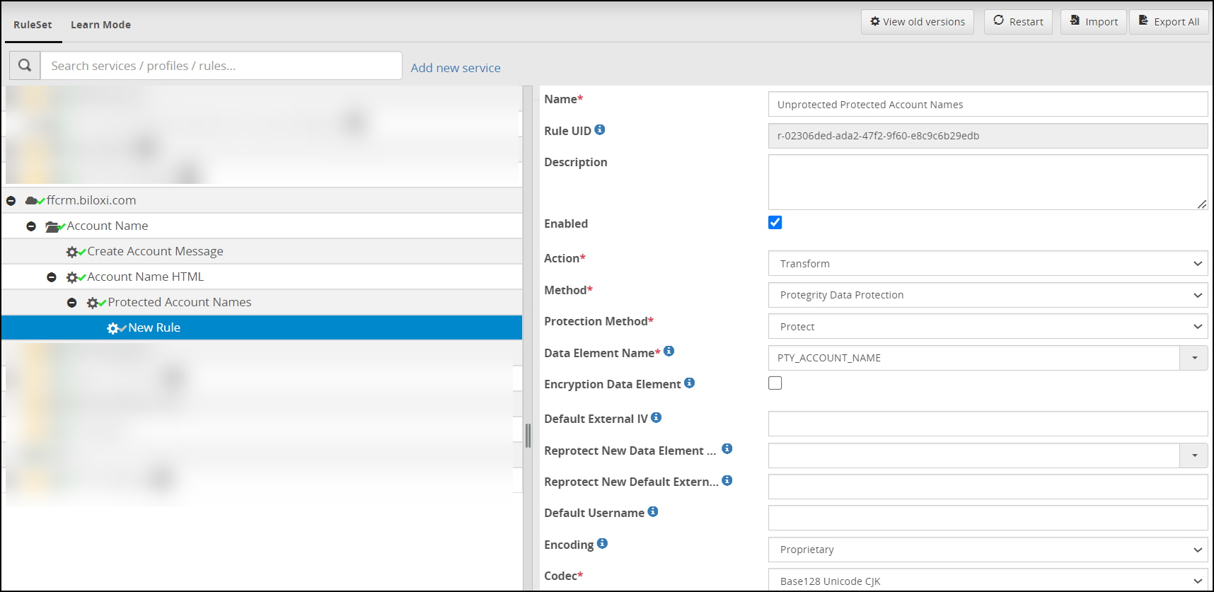 Create Rule screen