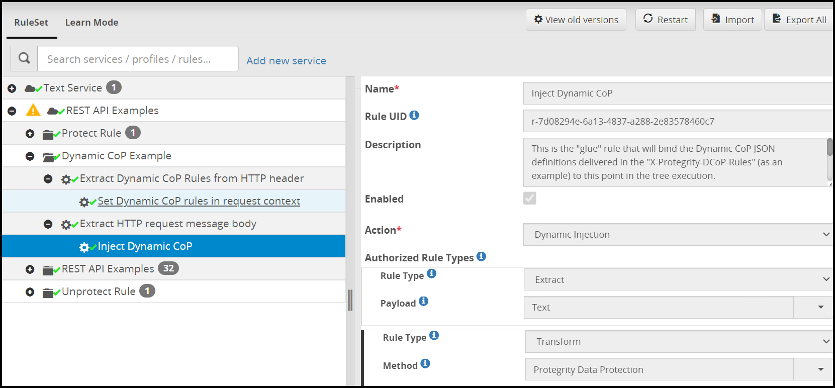 CoP Ruleset configuration Step 1 to support Dynamic CoP (step 2, 3, and 4)