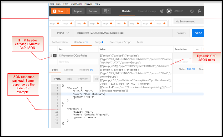 Dynamic CoP request and response header in Chrome Postman tool