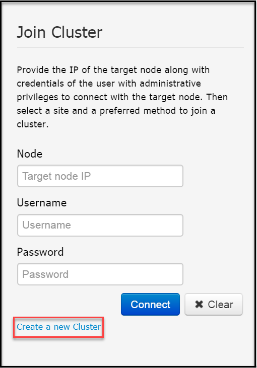 Join Cluster screen