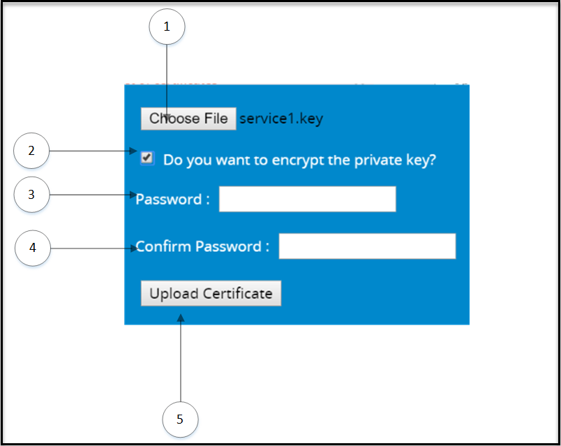 Upload Key/Certificate screen