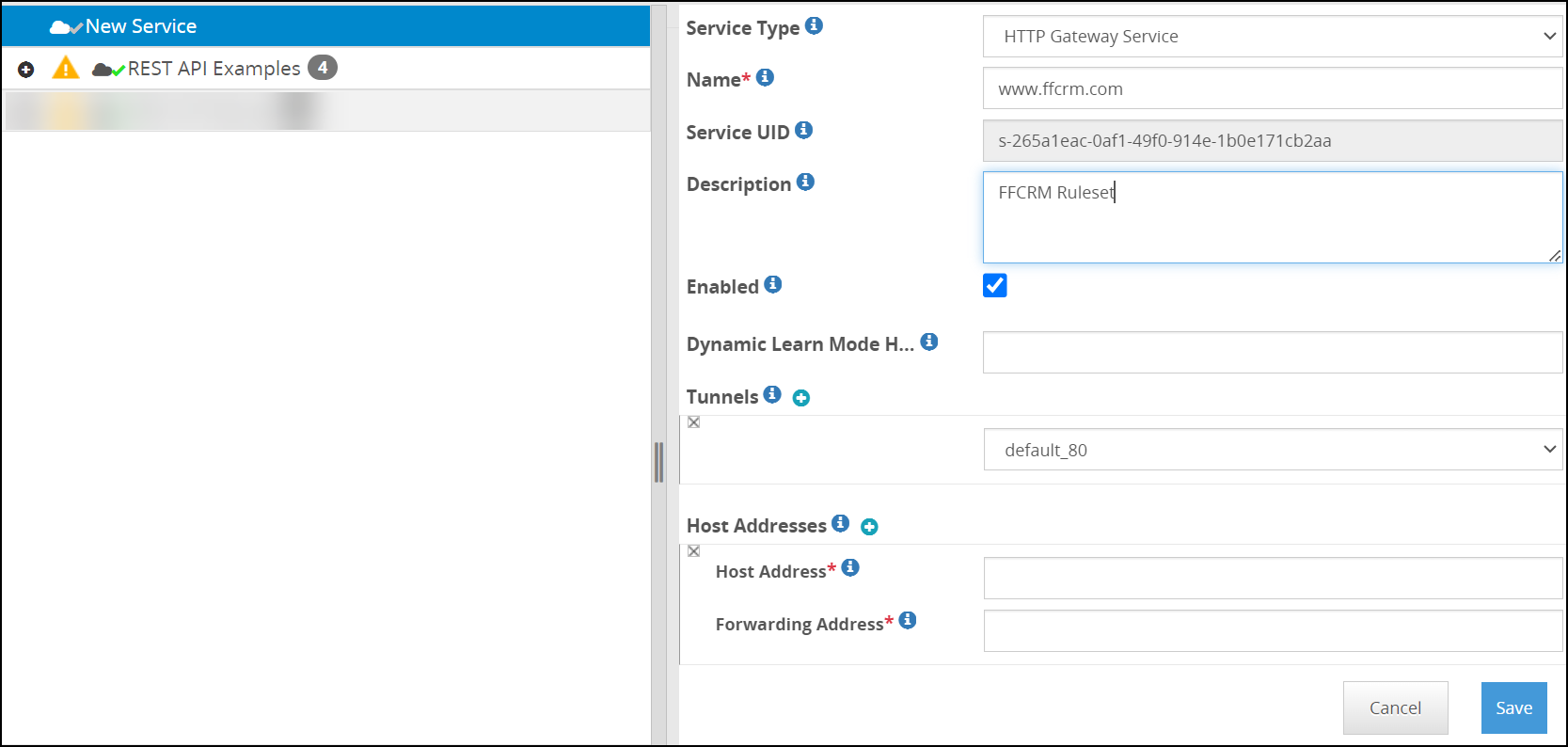 Create RuleSet screen