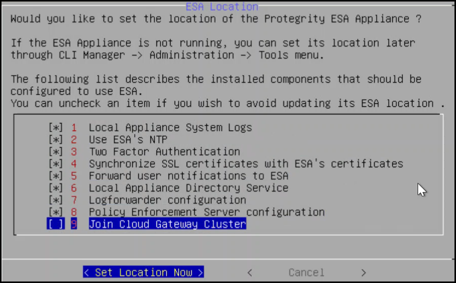 ESA Location screen