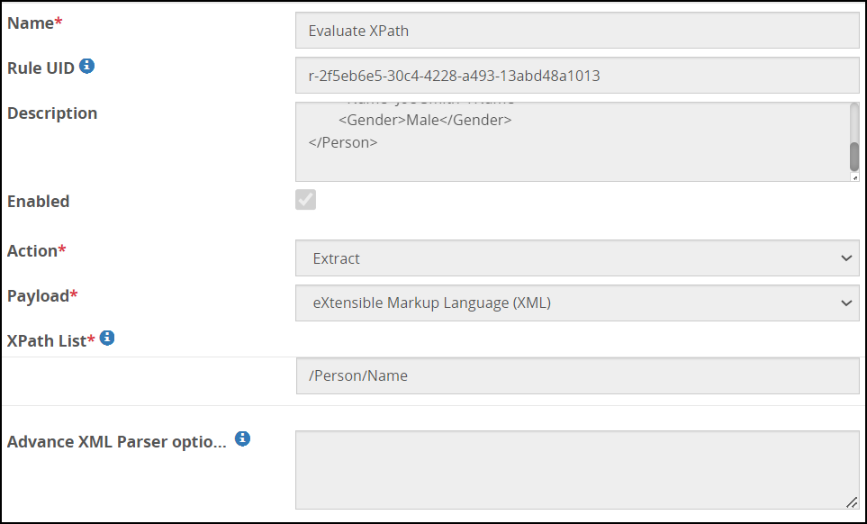 Child extract rule fields