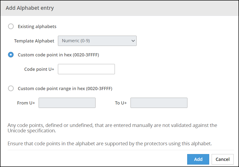 Add Alphabet entry screen Add Alphabet entry screen