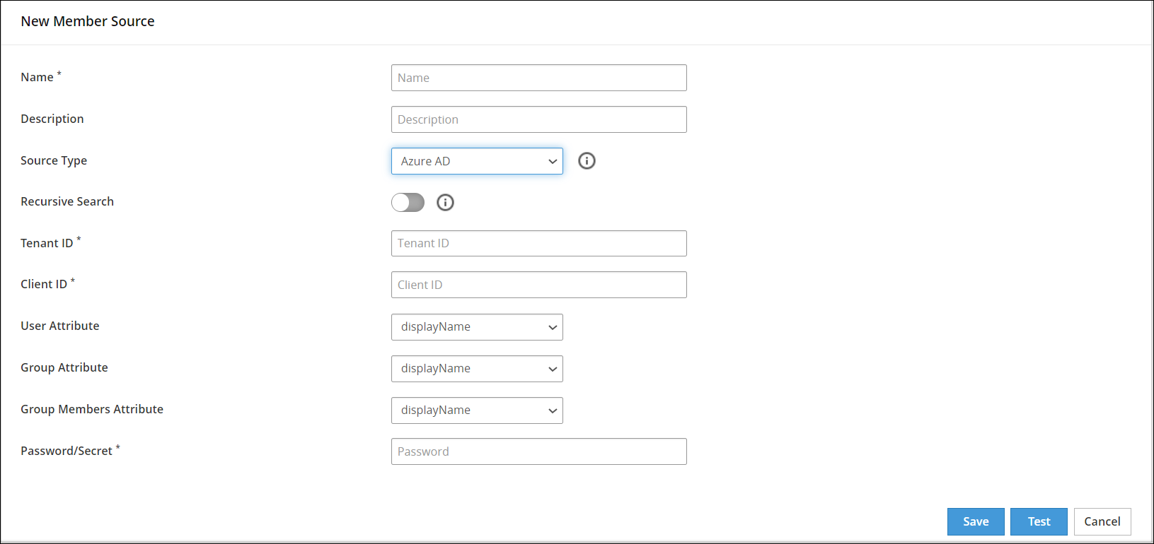 Azure AD Member Source screen Azure AD Member Source screen