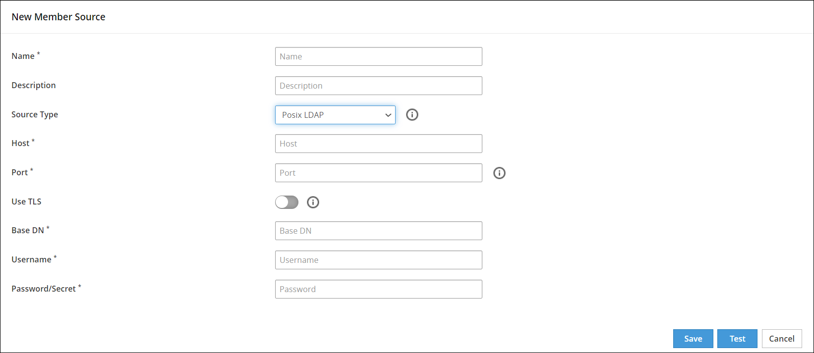 Posix LDAP Member Source screen Posix LDAP Member Source screen