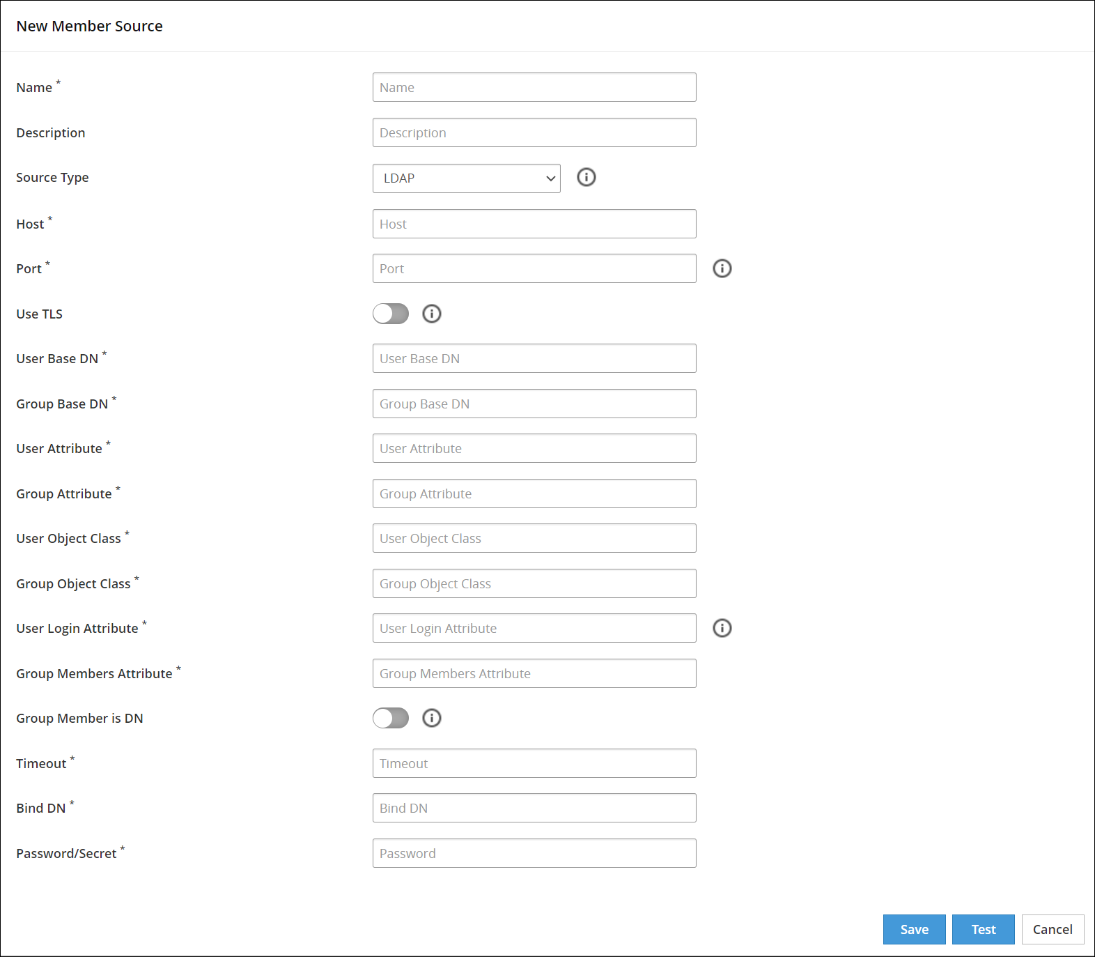 LDAP Member Source screen LDAP Member Source screen