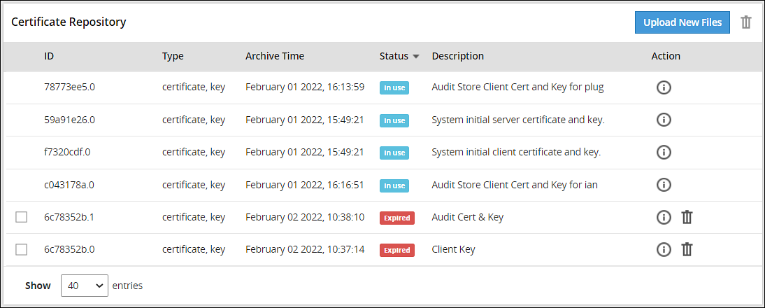 Certificate Repository screen