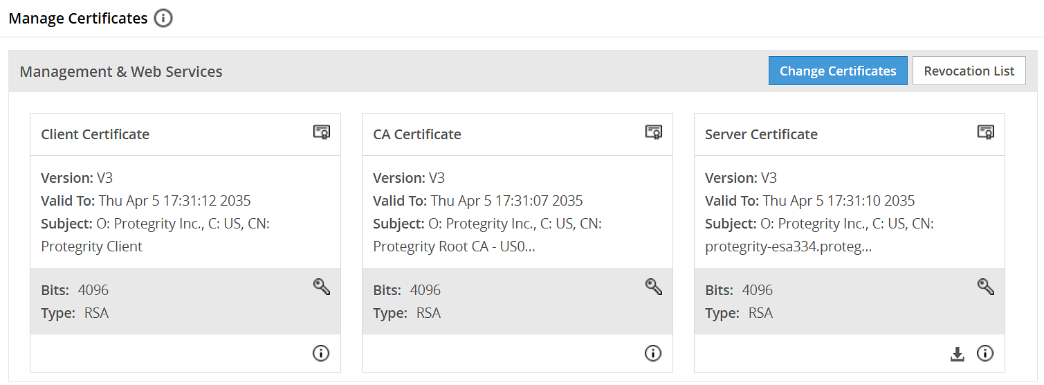 Manage Certificates screen
