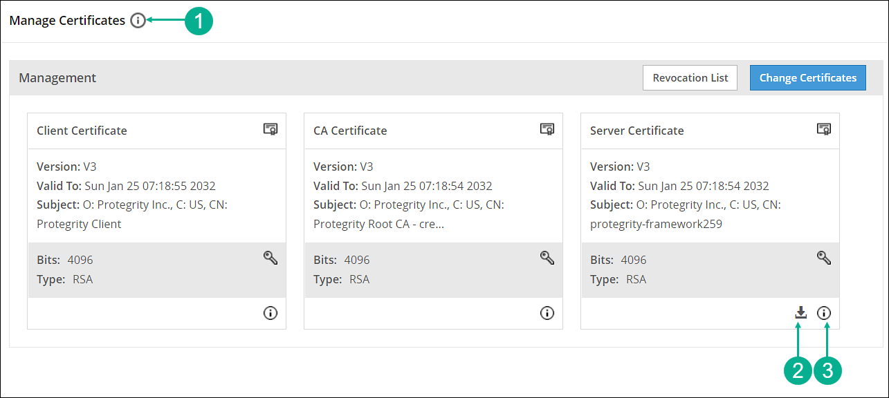 Manage Certificates screen