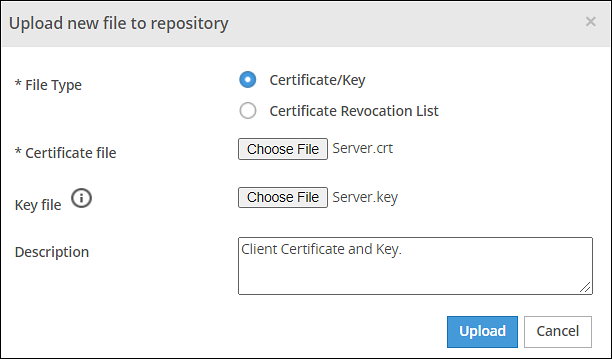 Upload Certificate screen