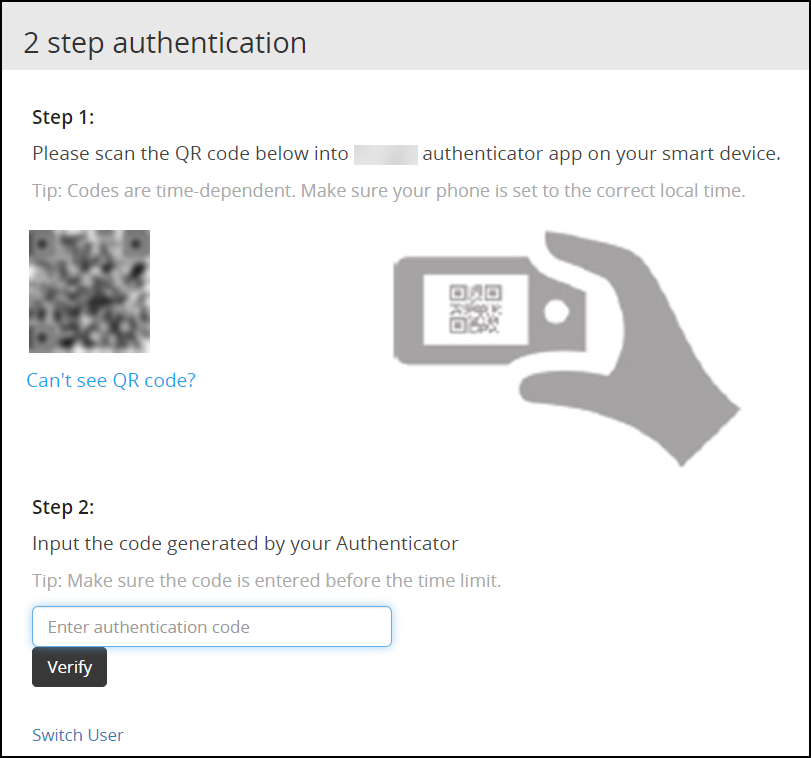2 step authentication screen