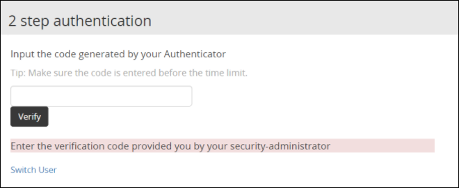 2 step authentication screen