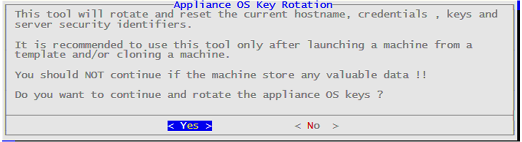 Appliance OS Key Rotation Dialog box