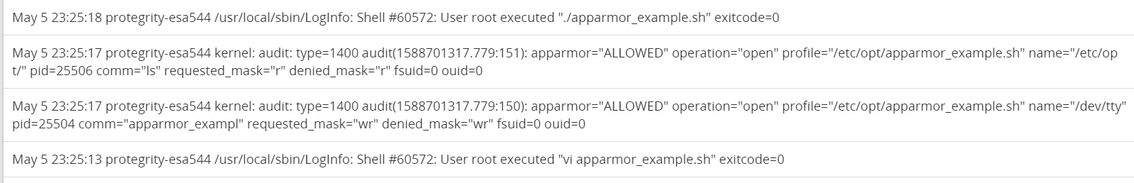 Logs in Complain Mode