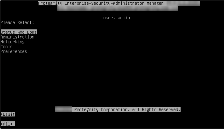 CLI Manager Main Options Screen (ESA)