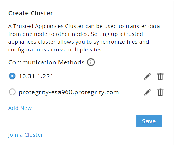 Create Cluster Screen