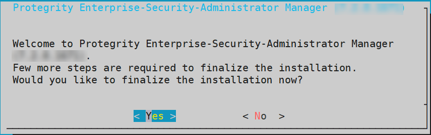 Finalizing Installation Confirmation screen