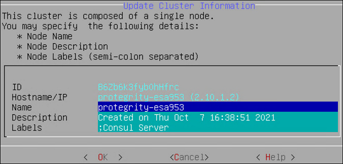 Update Cluster Information screen