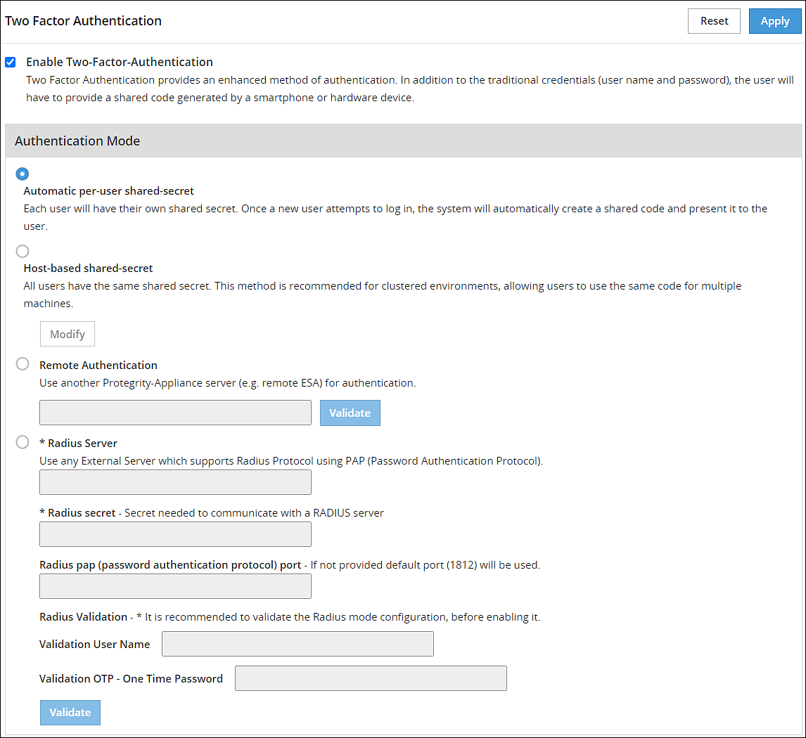 Two Factor Authentication with Automatic per-user shared-secret pane