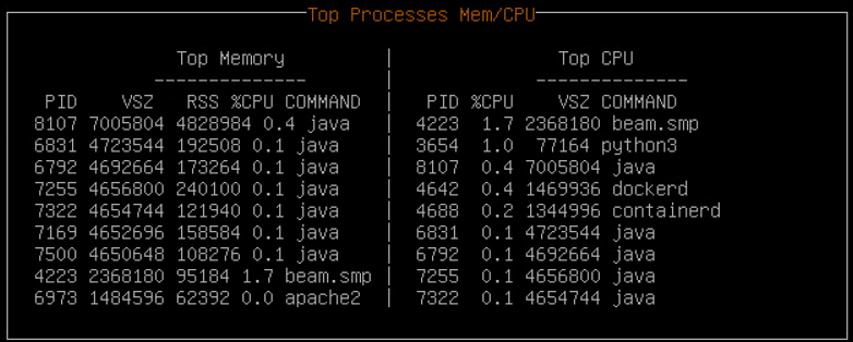 Top Processes Memory/CPU Screen