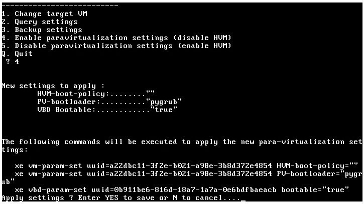 Xen ParaVirtualization Settings Screen