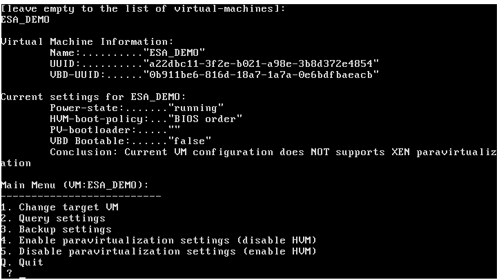 Xen ParaVirtualization Support Tool Main Screen