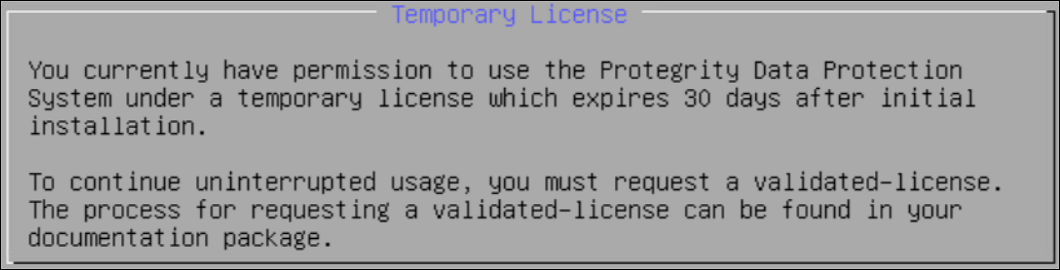 Temporary License Information Screen