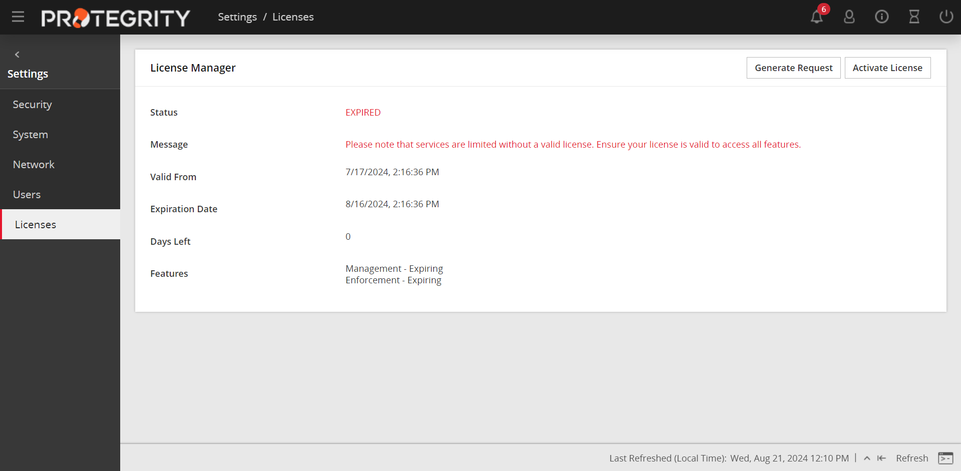 Expired License Screen