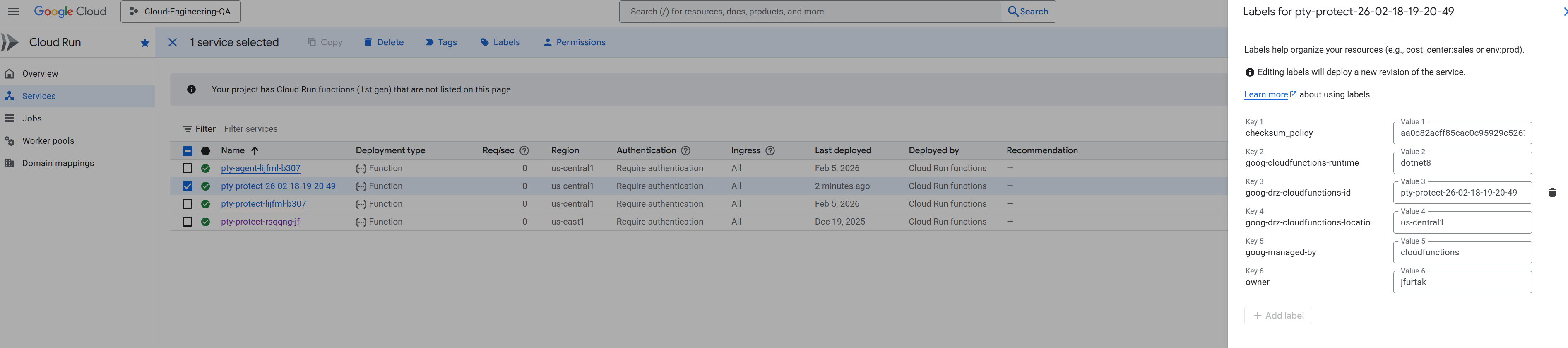 Cloud Run labels vs Cloud Function labels