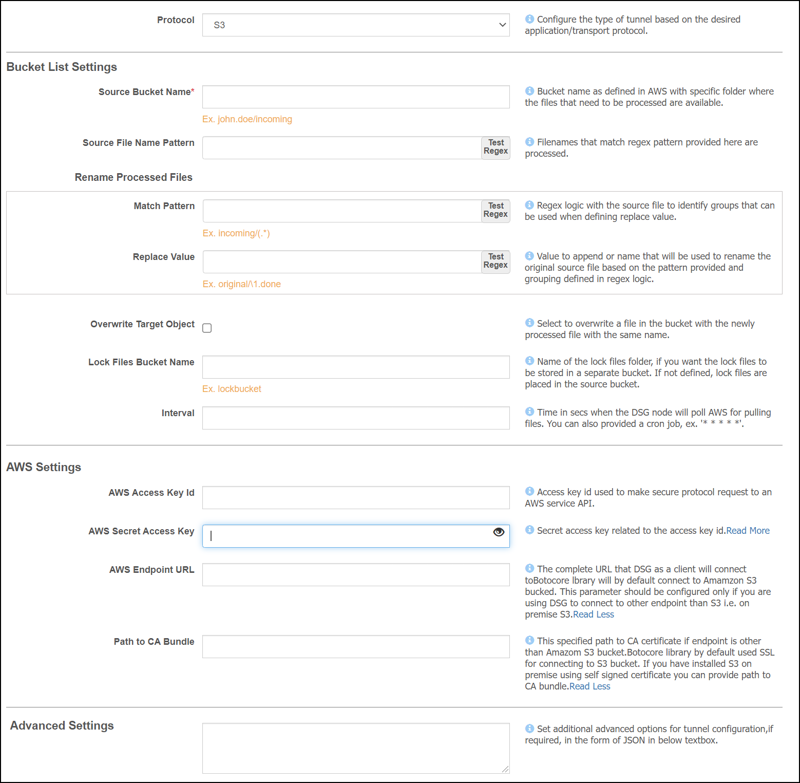 S3 Tunnel Settings