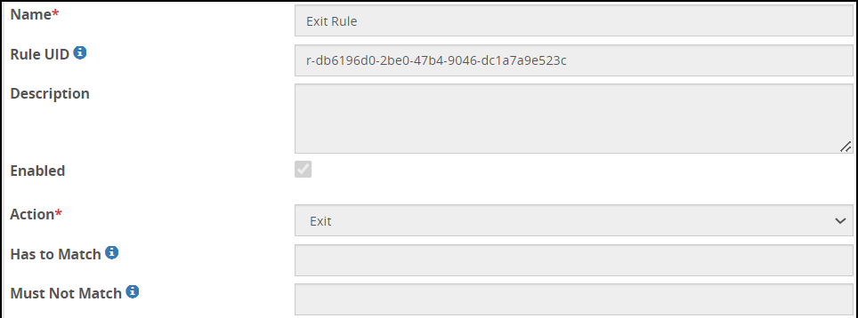 Exit Action type-specific fields