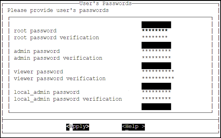 User Passwords screen