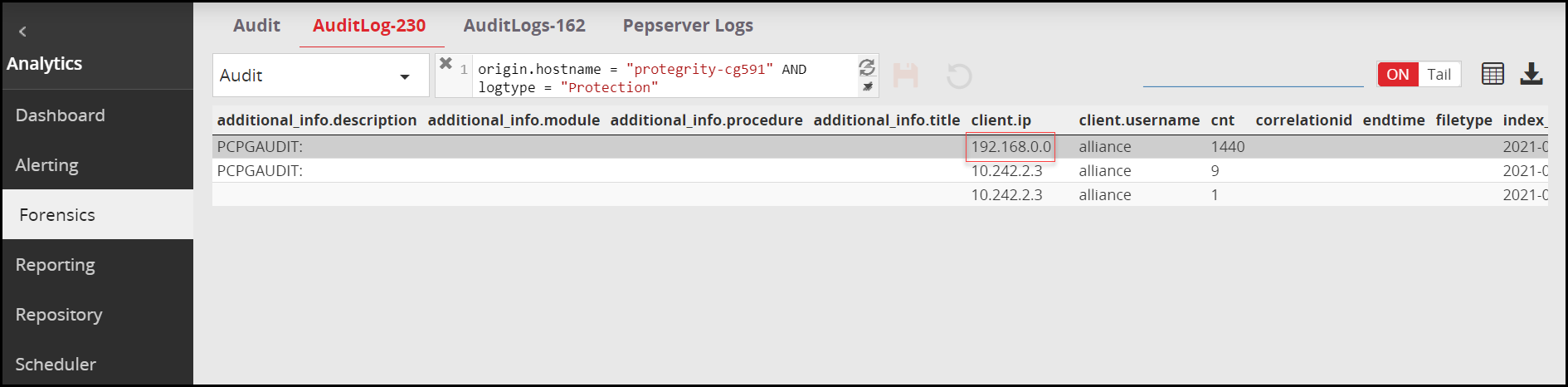 Client IP Address in Forensics Audit log