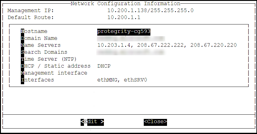 Network Configuration Information screen