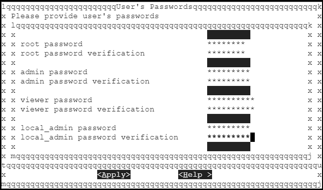 User Passwords screen