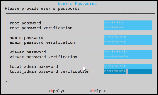 User Passwords screen