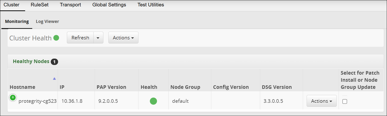 Cluster Monitoring screen