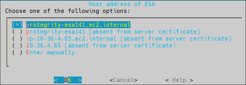 Host Address of ESA screen