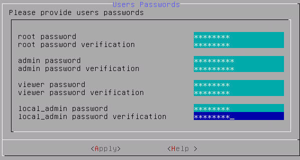 User Passwords screen